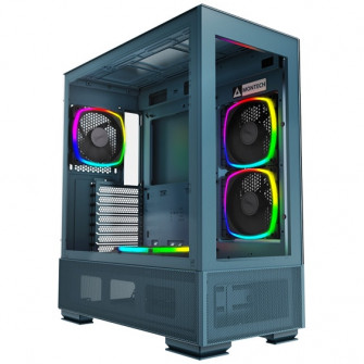 Carcasa Montech Sky Two, fara sursa, ATX, Morocco Blue, tempered glass, ARGB
