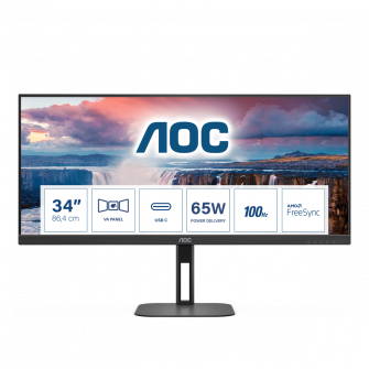 Monitor AOC VA 34 W, QHD, 100Hz, DisplayPort, USC-C, U34V5C/BK, Negru