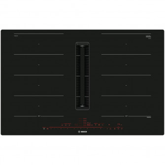 Plita incorporabila cu hota integrata Bosch PXX801D67E, Inductie, 4 zone de gatit, 2 Flex Zone, Putere de absorbire 500 mc/h, 80cm, Negru