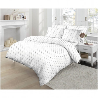 Lenjerie de pat Kring, 2 persoane, 100% bumbac, 132 TC, imprimeu geometric, cearsaf pat 200 x 220 cm, cearsaf pilota 180 x 200 cm, 2 fete de perna 50 x 70 cm, Alb