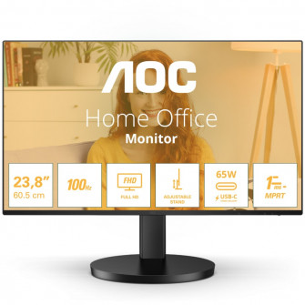 Monitor AOC, 23.8'', IPS, FHD, 100Hz, 4ms, 1ms, FlickerFree, Boxe 2W x 2, HA, HDMI, USB, hub, USC-C, 24B3CF2, Negru