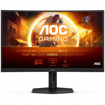 Monitor Gaming AOC, Curbat, 27'', VA, QHD, 180Hz, 1ms, 0.5ms, HDR10, FlickerFree, HA, HDMI, DisplayPort, CQ27G4X, Negru