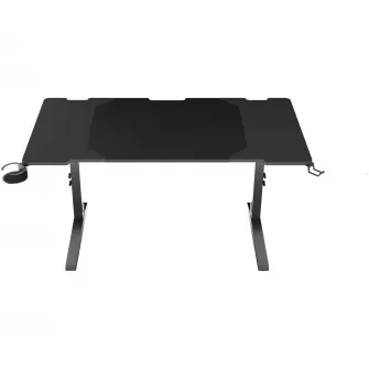 Birou gaming Genesis Holm Modular 140, material metal MDF, reglabil pe inaltime 70 - 90 cm, iluminare RGB, management cabluri, Negru