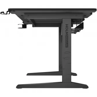 Birou gaming Genesis Holm Modular 140, material metal MDF, reglabil pe inaltime 70 - 90 cm, iluminare RGB, management cabluri, Negru