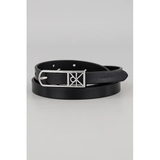 CALVIN KLEIN, Curea ingusta din piele cu catarama logo metalica, Negru, 90