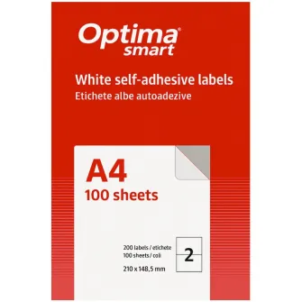 Etichete albe autoadezive 2/A4, 210 x 148.5 mm, 100 coli/top, Optima Smart