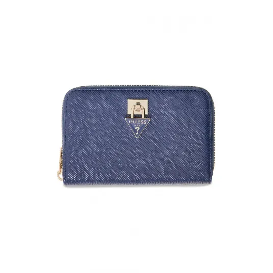 GUESS, Portofel de piele ecologica cu logo metalic Patsie, Bleumarin