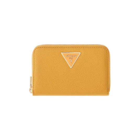 GUESS, Portofel din piele ecologica cu logo Laurel II, Galben sofran