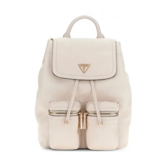 GUESS, Rucsac din piele ecologica cu doua buzunare cu fermoar Janie, Crem