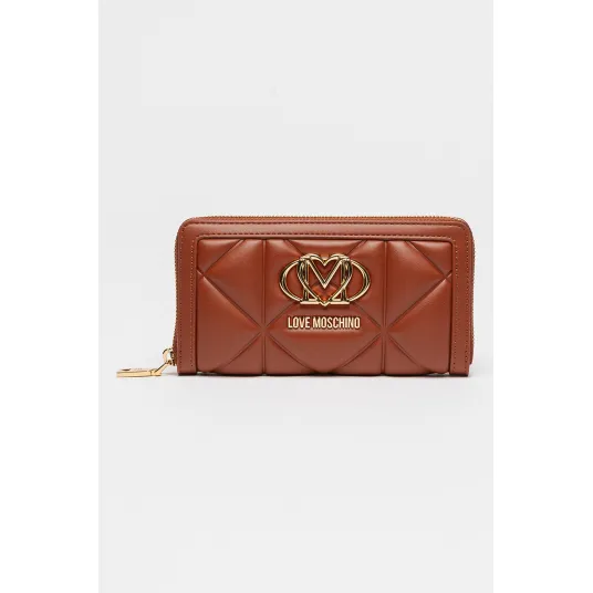 Love Moschino, Portofel de piele ecologica cu aspect matlasat, Maro scortisoara