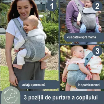 Marsupiu material tricotat, 3 pozitii, 3.5 - 15 kg, model inspire, Dreambaby, 280 x 210 x 575 mm