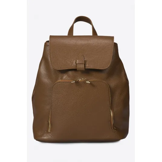 Massimo Castelli, Rucsac din piele cu clapa, Maro cognac