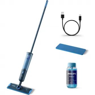 Mop electric Philips OneUp XV3101/11 seria 3000, absoarbe apa murdara si pompeaza apa curata, autonomie 50 min, rezervoare de apa separate, balama rotativă la 360°, fara fir, manevrabil, pana la 125 mp, pentru pardoseli dure, delicate si neabsorbante