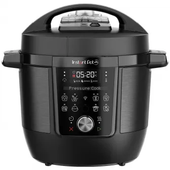 Multicooker cu gatire sub presiune Instant Pot Plus Wi-FI cu aplicatie Instant Connect™ 112-2001-01-EU, 5.7L, 9 functii de gatire, vas interior din otel inoxidabil cu mânere EasyGrip, negru