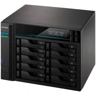 Network Attached Storage, Asustor, 10 Bay, Intel 9th Xeon E-2224, 8GB DDR4 ECC SODIMM, LCD Panel