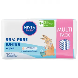 Pachet Servetele umede pentru bebelusi Nivea Baby 99% Pure Water, 4 x 57 buc