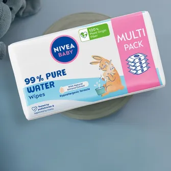 Pachet Servetele umede pentru bebelusi Nivea Baby 99% Pure Water, 4 x 57 buc
