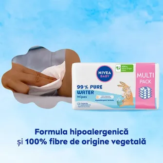 Pachet Servetele umede pentru bebelusi Nivea Baby 99% Pure Water, 4 x 57 buc