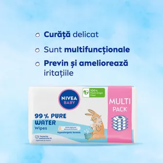 Pachet Servetele umede pentru bebelusi Nivea Baby 99% Pure Water, 4 x 57 buc