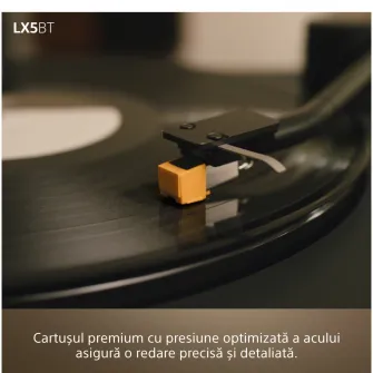 Pick-up wireless Sony PS-LX5BT, Bluetooth, Redare automata, Hi-Res audio Wireless, Transmisie prin curea, Preamplificator Phono, 3 moduri de amplificare, 2 viteze, Negru