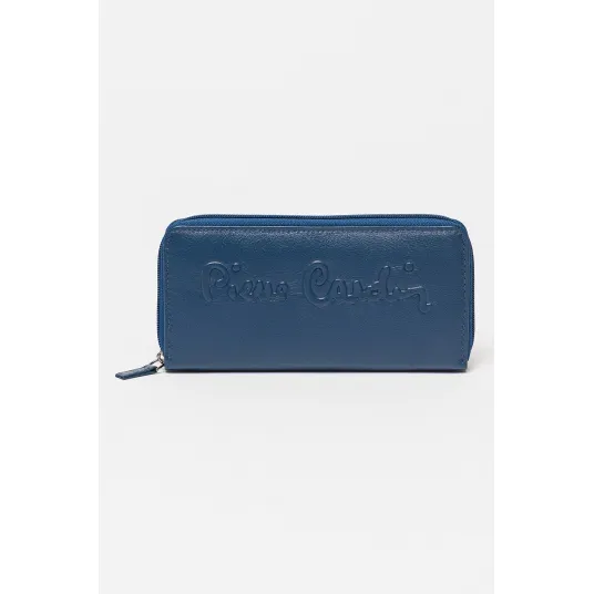 Pierre Cardin, Portofel de piele cu logo in relief, Albastru marin