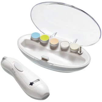 Pila electrica Tommee Tippee pentru bebelusi cu baterii, lumina LED si 6 capete de pilire