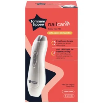 Pila electrica Tommee Tippee pentru bebelusi cu baterii, lumina LED si 6 capete de pilire