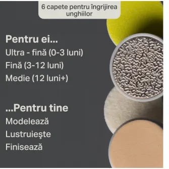 Pila electrica Tommee Tippee pentru bebelusi cu baterii, lumina LED si 6 capete de pilire
