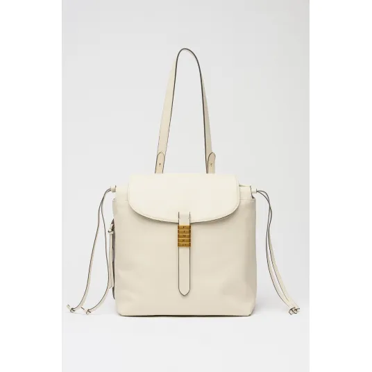 Pinko, Rucsac de piele cu bareta ajustabila, Alb fildes