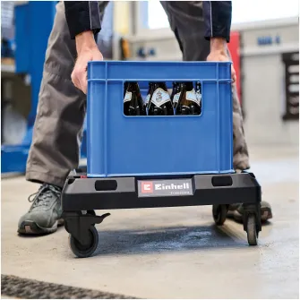 Platforma cu roti Einhell E-Case, max. 120 kg, roți pivotante blocabile, combinabilă cu sistemul Einhell E-Case, pentru transportul cutiilor si lazilor, cu puncte de fixare pentru chingi de ancorare