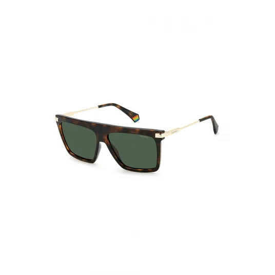 Polaroid, Ochelari de soare patrati polarizati, cu logo, Auriu, Maro, 58-13-140 Standard