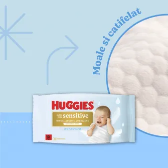 Servetele Umede Huggies Sensitive, ZERO plastic, 8 x 48, 384 buc