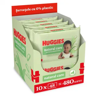 Servetele umede Huggies Big Pack Natural Care, Zero Plastic, 10 pachete x 48, 480 buc