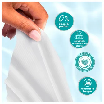Servetele umede Pampers 99% Water cu lotiune usoara, 18 pachete x 60 servetele, 1080 buc