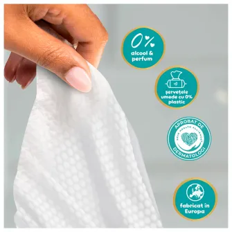 Servetele umede Pampers Aqua Soft Touch cu textura moale, lotiune usoara si 99% apa, 15 pachete x 60 servetele, 900 buc