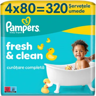 Servetele umede Pampers Fresh Clean, 4 pachete x 80 servetele, 320 buc