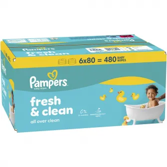 Servetele umede Pampers Fresh Clean, 6 pachete x 80 servetele, 480 buc