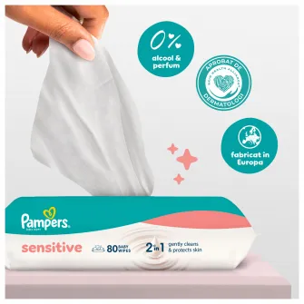 Servetele umede Pampers Sensitive, 6 pachete x 80 servetele, 480 buc