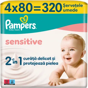 Servetele umede Pampers Sensitive, 4 pachete x 80 servetele, 320 buc