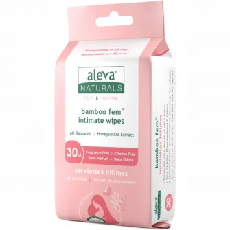 Servetele umede intime din fibre de bambus, Aleva Naturals, 30 buc, 40 x 75 x 105 mm