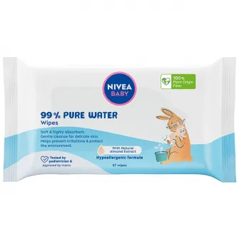 Servetele umede pentru bebelusi Nivea Baby 99% Pure Water, 57 buc