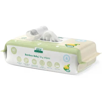 Servetele uscate din fibre de bambus, Aleva Naturals, 60 buc, 55 x 175 x 105 mm