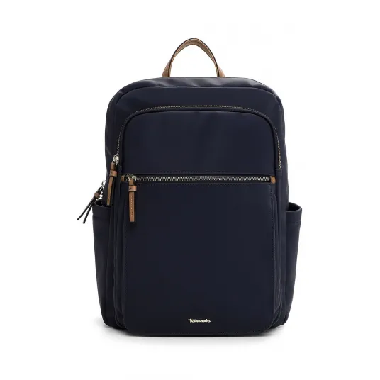 Tamaris, Rucsac din piele ecologica cu compartiment pentru laptop cu buzunare cu fermoar, Bleumarin