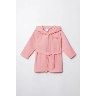 U.S. Polo Assn., Halat de baie cu detaliu logo, Roz somon