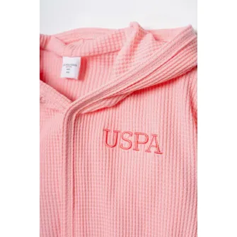 U.S. Polo Assn., Halat de baie cu detaliu logo, Roz somon