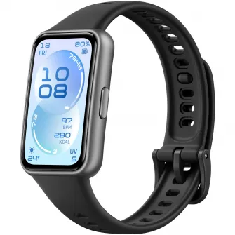 Bratara fitness HUAWEI Band 11, Android /iOS, Matte Black Durable Polymer Case with Black Fluoroelastomer Strap + 1 Month Watch Face VIP