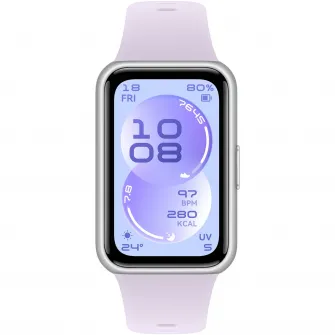 Bratara fitness HUAWEI Band 11, Android /iOS, Silver Durable Polymer Case with Purple Fluoroelastomer Strap + 1 Month Watch Face VIP