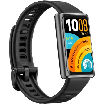 Bratara fitness HUAWEI Band 11 Pro, Android /iOS, Matte Black Aluminum Alloy Case with Black Fluoroelastomer Strap + 1 Month Watch Face VIP