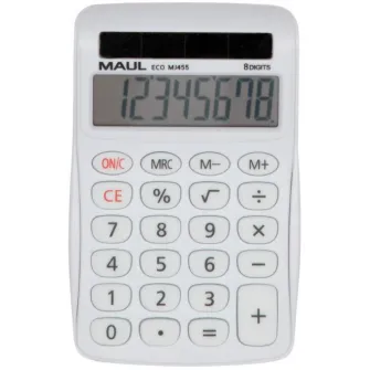 Calculator de birou Maul ECO MJ455, 8 digits, realizat din plastic reciclat, incarcare solara - alb