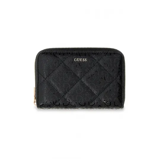 GUESS, Portofel de piele ecologica cu fermoar Libby, Negru
